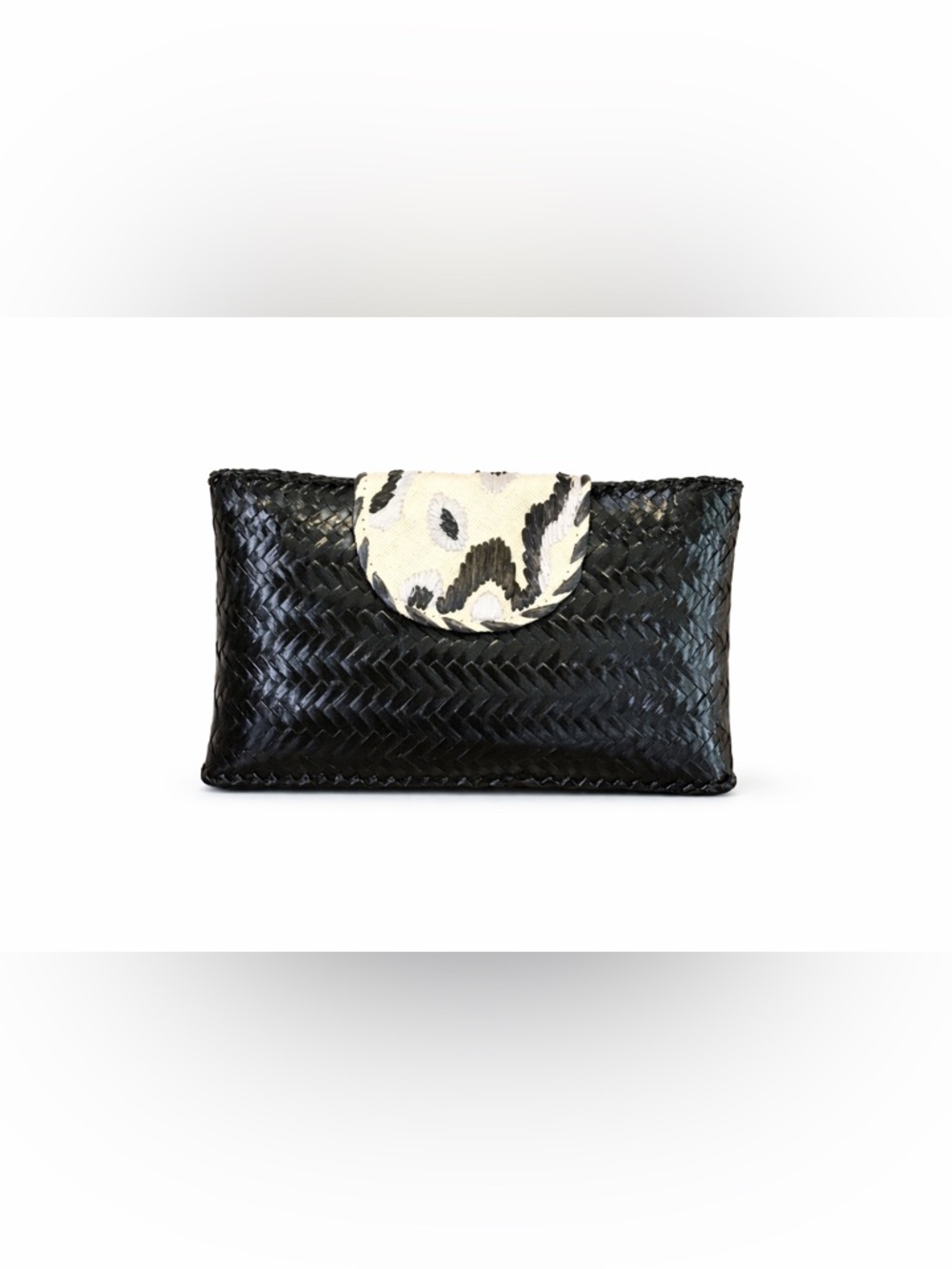 KULTURA Women’s Embroidery Basket Woven Black Clutch Bag